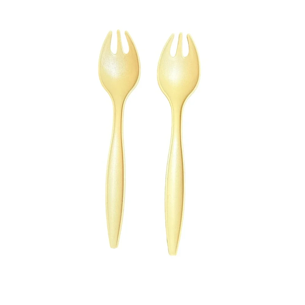 Vintage Tupperware Harvest Gold Yellow Salad Tongs 2 Serving Spoons 11.5